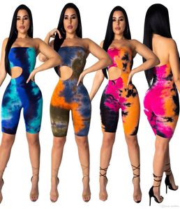 Women Strapless Jumpsuit Sexy Hollow out Rompers Summer off shoulder One Piece pants Tie dye bodysuit bodycon overalls clubwear Cl1617034