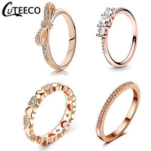 Band Rings Female Zircon Ring Rose Gold Crystal Wedding Engagement Jewelry Valentines Day Gift Delivery J240516