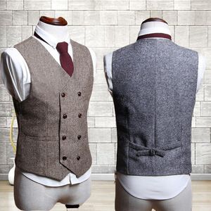 2020 Country Style Wedding Groom Vests Wool Herringbone Tweed Vests Groomsmen Vest Mens Suit Vest Prom Blazers Waistcoat Plus Size 316U
