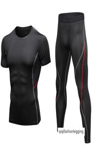 Män tight fit Training pro running fitness kläder sport speed torr kostym kort ärm byxor sportrock8202093