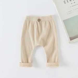 Trousers Baby Pants 0-24M Newborn Childrens Boys and Girls Elastic Waist Solid PP Casual Preschool Spring Autumn Set d240520