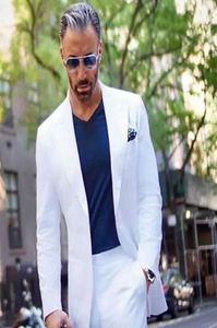 Szerokie szczytowe lapy białe mężczyzn garnitury do ślubnego pana młodego Tuxedo Blazer 2 -częściowe spodnie płaszczowe Slim Fit Terno Masculino Costume Homme5736637