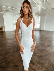 Casual Dresses Seamyla 2021 Bodycon Bandage Dress Women Sexig Red White Halter V Neck Summer Celebrity Party Vestidos Runway8693684