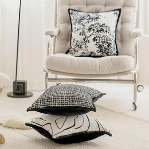 Pillow Light Luxury Cover Comfortable Zipper Decorative Chenille Black White Forest Jacquard Square Home Decor