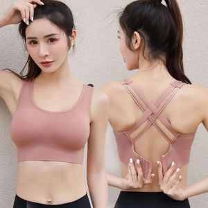 Yoga Outfit Sports Bra For Women High Strength Shockproof Wearable Underwear 4 Breasts Cross Beautiful Back Plus Size