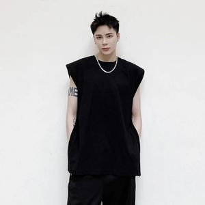 Men Streetwear Casual Side Split Black White Tops Tanks Male Japan Style Fashion Loose Sleeveless Tees Shirts 240507