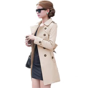 Autumn British Style Women039S Trench Płaszcz Modna Slim Solidne podwójne krawaty Średnie wiatrówki żeński pył Overcoa7031328