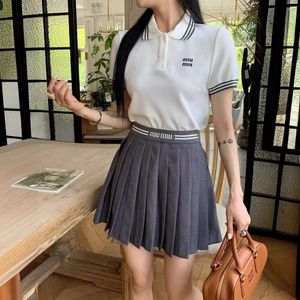 Women's Suits & Blazers Mm Family 24ss New Polo Shirt+folded Half Skirt Set with Letter Embroidery Decoration Fashion