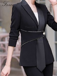 Tesco Casual Two-piece Female Pantsuit Wrap Button Formal Women Suit for Wedding