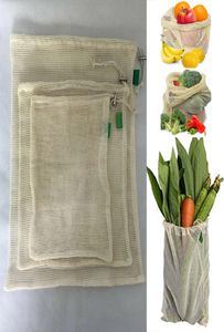 3PCSSet återanvändbar bomullsnät livsmedelsbutiker shopping producerar väskor grönsaksfrukt färska väskor hand totes hem förvaring påse dragstring ba2848151