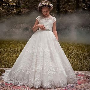 2020 Neuankömmlinge Blumenmädchenkleider für Hochzeiten Vestidos Daminha Girls Spitzen Erste Kommunionkleider für Mädchen 255f