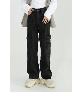 Men039s Jeans Mężczyźni 2021 Autumn Vintage Planowane luźne szerokie spodnie na nogi proste ładunek w lupgy dżinsowe streetwear2809967