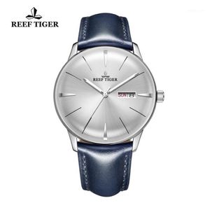 Relógios de punho 2021 Recife Tiger RT Relógios para homens Blue Leather Band Travex Lens Branco Dial Automático RGA82381 220S