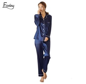 Fioday Winter Silk Satynowa piżama dla kobiet Długie piżamie Zestawy odzieży dwuczęściowe Dwuczęściowe uśpione Zestaw Pijama Zestaw Plus Size 5xl Q190512440737
