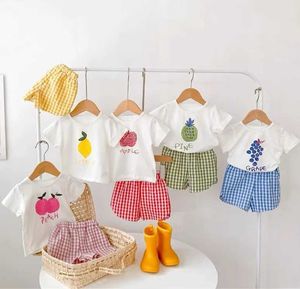 Roupas conjuntos de roupas de 2 peças de 2 peças de manga curta Conjunto de impressão de frutas Camiseta infantil+shorts roupas de cor sólida Childrens Princess Girl Set WX