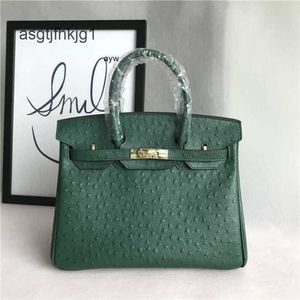 Ostrich Handbags Tote Bag Leather 2024 New Popular Fashion Bag Pattern Womens Cowhide Handheld One Shoulder Crossbody rj
