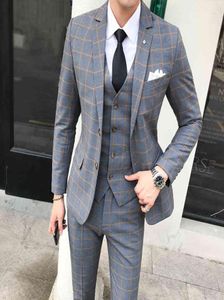 スーツの男性秋と冬の新しい英国スタイルの大規模なサイズの格子縞のスーツフォーマルウェアギフトシングルブレストメンズウェディングスーツ9910810