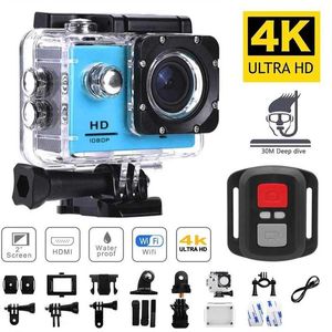 Sport -Action -Videokameras Mini -Actionkamera 4K Video Shooting Sportkamera 1080p/30fps WiFi 2,0 Zoll Bildschirm 170D wasserdichte Fernbedienungshelm Video J240514