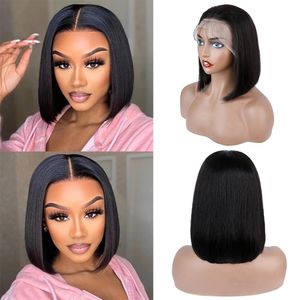 Bob Wig Lace Ex-Brazilian Indian Burmese Hair wig for Black women pre-pulled short natural 13x4 synthetic straight HD full front Closed wig