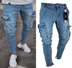 Moda men039s chude dżinsy motocyklowe Slim Fit Denim Spods Spodnie Kieszonkowe 4877644