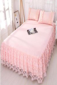 Rosa spets sängkläder säng kjol 13 st romantisk prinsessor sängäcke flickor lakan kudde hem textil full drottning king size4390547