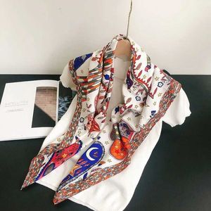 Bandanas Durag Spanish Fashion Aztec Ethnic Flower Square Silk Scarf Womens High Quality Printed Soft Shls och WRS Bufanda Muslim pannband 90 * 90 cm J240516