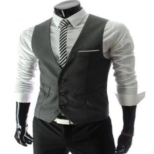 2019 Modest Black Vest Single Breed Groom Vests Британский стиль мужской костюм Slim Fit Men's Dress Vest Wedding Coat 298d
