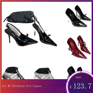 Topp 10a Hot Designer Patent Leather Slingback Pumps Heels med spänne Utsmyckade stilett Sandaler tofflor Sidhourn's High-klack Pointed Toe