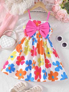Girl's Dresses Girls new sweet and cute floral camisole dress for summer casual vacation small and fresh style big bow design dress WX