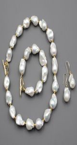 Guaiguai smycken naturligt sötvatten odlade vita keshi barock pärlhalsband armband örhängen uppsättningar för kvinnor lady mode6958884