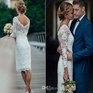 Lato 2019 Vintage krótkie suknie ślubne Długość kolan Proste krótkie osłony sukienki ślubne plażowe suknie ślubne 282d