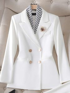 Office Wear Blazer Suit Set Mulheres elegantes damas de manga comprida Fasahion Jacket Slim Casual Casual Chic Pant Suits