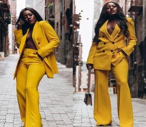 Women039s Two Piece Pants Yellow Mother of the Bride Suits Double Breasted Women Ladies Plus Size Dress Office Tuxedos Formella W7404460