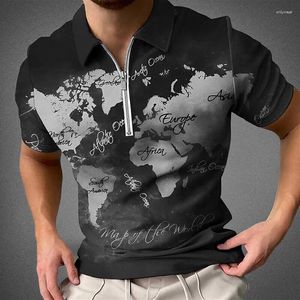 Men's Polos Outdoor Casual Vintage Street Comfortable Lightweight Wear Resistant Zippered Pattern Print Lapel Short Sleeve Polo Shirt
