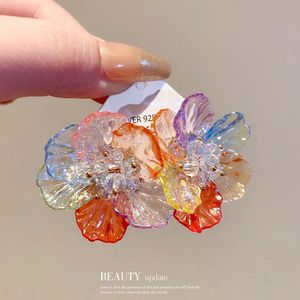 Överdrivna trendiga färgglada blommaörhängen för kvinnor romantiska charm smycken klassiska akrylörhängen utsökta vintage smycken 240507