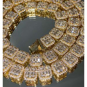 Bling fine jewelry 12mm sterling sier full iced Baguette Moissanite Men's hip hop Cuban Chain Necklace