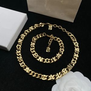 Wild Unrestrained Hip Hop Silver Necklace Designer Letter Gold Cuban Coarse Chain Men Punk Style Shiny Non-fading Women Thick Bracelet Jewelry Sets BS13