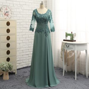 Setwell Dökümlü Şifon Gelin Elbiseleri Annesi Uzun Kollu Zeytin Yeşil Dantel Bir Çizgi Damat Elbisesi Özel Gece Elbise 3036