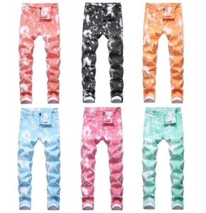 Colorful Hawaiian Style Mens Color Stretch Denim Casual Pants Straight Slim Print Trousers Hip Hop Leisure Vacation Multicolor74532609779