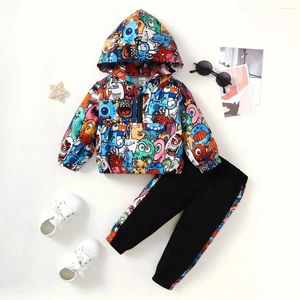 Set di abbigliamento baby boy simpatico mostro stampare mezzo con cappuccio anteriore con piedi raggruppati freschi