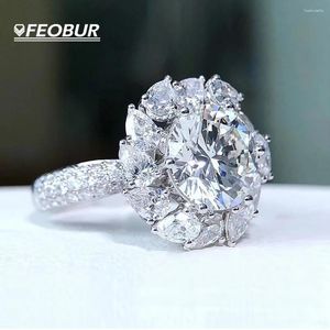 Ringos de cluster 3 Engajamento de Moissanite com Certificado 925 Sterling Silver Luxury Flower Promise Weanding Weanding for Women