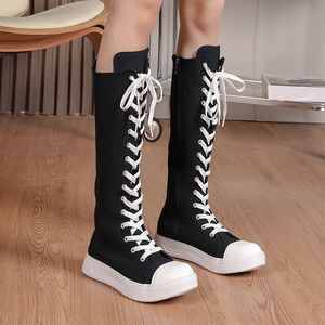 Large European Womens Shoes High Top Lace up Side Zipper Canvas Shoes High Length Knee Length Boots Sports Board Shoes 231204