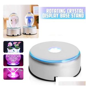 Luzes noturnas colorf luminoso LED laser laser giratória de cristal stand stand stand com adaptador CA Objetos transparentes de vidro CA Drop dh0jk