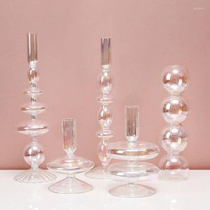 Candle Holders Room Decor Transparent Glass Holder Crystal Vase Desktop Ornament Vases Wedding Decoration