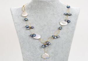 Guaiguai biżuteria biała moneta perła czarny ryż Pearl łańcuch Naszyjnik ręcznie dla kobiet prawdziwy klejnot kamienny dama mody Jewellery1718816