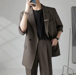 Erkekler 2024 Kore Moda Erkek Takım Kısa Kollu Lüks Klasik Setler Gelinlik Blazers 2 Parçalı Yaz Titmor-Yapımı