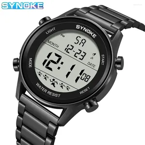 Wristwatches SYNOKE Top Luxury Stainless Steel Strap Sport Watches Mens Waterproof Back Light Digital Wristwatch Male Alarm Fashion