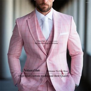 メンズスーツフォーマルピンクの男性ノッチラペルグルームウェディングタキシードペルレイド2ピースセット男性プロムブレザースリムフィットビジネスコスチュームhomme