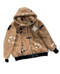 高級デザイナー特大の毛皮のコートフード付きブラウスセーターレディーンメンズ冬のニットネックセーターファッションアルファベットパターンKhaki Long 2378281