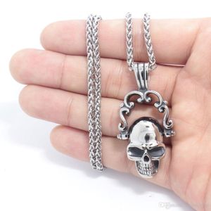 2018 New Products 316L Stainless Steel Gothic Punk Skull Silver Tone Necklace Pendant Mens Boys Jewelry 186b